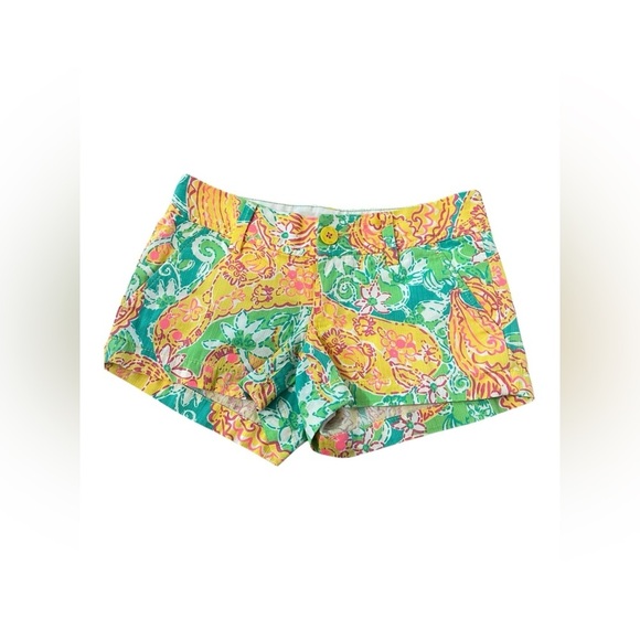 Lilly Pulitzer The Walsh Shorts SZ 000 Pop Goes the Leamur Paisley Green Yellow - Picture 2 of 12